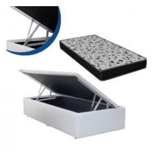 Cama Box Baú Solteiro Colchão Espuma D33 Bordado + Box Sintético Branc