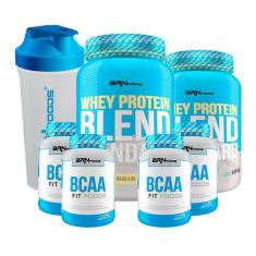 Kit 2X Whey Protein 900G Baunilha 4X Bcaa Coqueteleira 600Ml