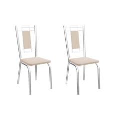 Cadeira Sala de Jantar Florença 2C005 Kit 2 Un Cromado/Courano Nude - 