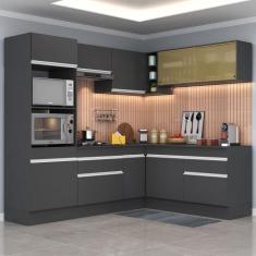 Armário Cozinha Completa de Canto Veneza Multimóveis V2099, Preto/Bran