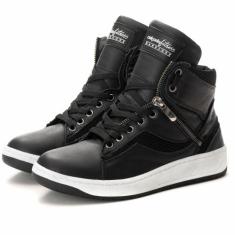 Tênis Sneaker Unissex Couro Legitimo Branco Dourado - Pettinari, Preto