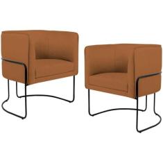 Kit 02 Poltronas Decorativas Fixa Base de Aço Preto Betina D02 Veludo 