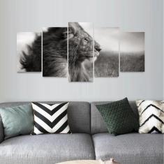 Quadro decorativo Leão Juba Mosaico em Preto e Branco