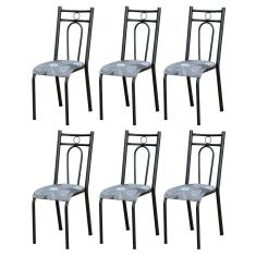 Kit 6 Cadeiras 023 América Cromo Preto/Pará - Artefamol