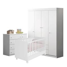 Quarto de Bebê Completo Helena Phoenix Baby com Berço Qmovi 1344 Branco