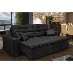 Sofá Cairo 1,82m Retrátil, Reclinável Tecido Suede Preto