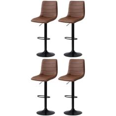 Kit 4 Banqueta Alta Estilo Estofada com Base Giratória e Regulagem de Altura - Marrom