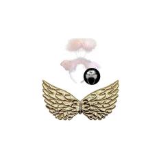 Fantasia Infantil De Anjo Tiara Com Led E Asa Dourada