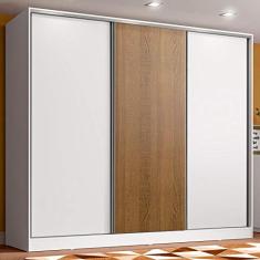 Guarda Roupa Juvenil 100% MDF Madesa Kevin 3 Portas de Correr - Branco/Branco/Rustic