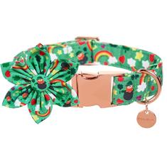 DOGWONG Coleira de cachorro trevo da sorte verde com flor, macia ajustável para o dia de São Patrício com pingente da sorte para cães pequenos, médios e grandes