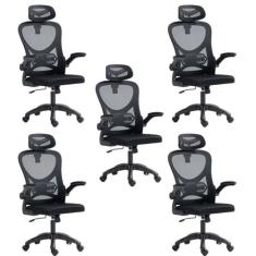 Kit 5 Cadeiras para Escritório Presidente Office Columbus com Tela Mesh Preto