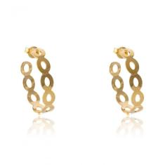 Brinco Argola Média Com Vazados Ovais Folheado [f027]