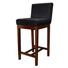 Banqueta Média Estofada com Encosto Lisboa Madeira Capuccino Suede Pre