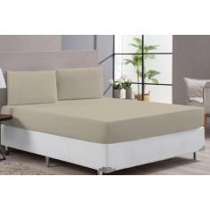 Lençol Macio Cama Casal King 400 Fios Cáqui 3 Peças - Beatriz Enxovais