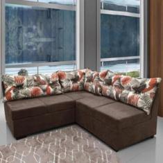 Sofá De Canto 5 Lugares Renaut Suede Marrom Palmeira - MAMFLEX