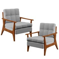 Kit 02 Poltronas Decorativas Para Sala de Estar Encosto Ripado Emília 