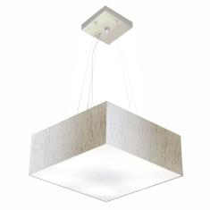 Lustre Pendente Quadrado Vivare Md-4194 Cúpula Em Tecido 12/40x40cm - Bivolt Linho Bege 127/220v