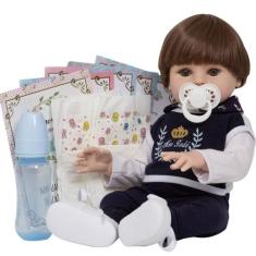 Boneco Estilo Reborn Olho Castanho Com Kit Acessórios - Cegonha Reborn