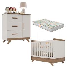 Berço Americano Vitória E Cômoda Retro Maya Off White Carvalho Com Col