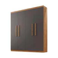 Guarda Roupa Solteiro Hera 4 Portas MDF Rufato - Imbuia com Grafite