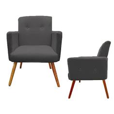 Kit 02 Poltronas Decorativa Pés Palito Nina Plus Suede Cinza - DS Estofados