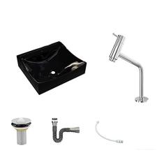 Kit Cuba Q440 C/Torneira Pratika 1060 Metal + Válvula 1'' (2,6cm) + Sifão Cromado + Flexível Preto