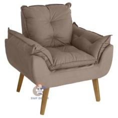 Poltrona/Cadeira Decorativa Glamour Capuccino Com Pés Quadrado - Smf D