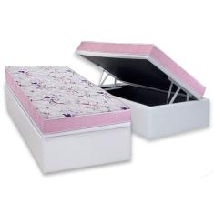 Conjunto Box Baú Solteiro: Colchão Espuma Ortobom D33 Physical Hiper Resistente 17 + Base CRC Courano White(88x188)
