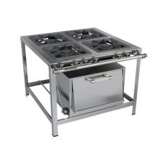 Fogão Industrial 4 bocas 40x40 com Forno Luxo Aço Inox 304 Metalmaq, G