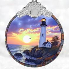 Enfeites de decoração de Natal, enfeite de vitral, enfeites de árvore de Natal, enfeite de presente de 2025, presente de Natal para amigos, familiares e colegas de trabalho - Farol ao anoitecer