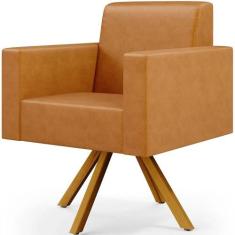 Poltrona Decorativa Giratória Sala de Estar Base de Madeira Helô L02 m