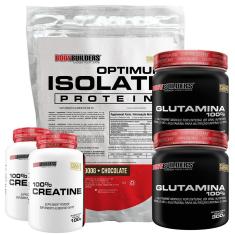 Kit Optimum Isolate Whey Protein 900g  + 2x  Creatina 100g +  2x Glutamina 300g -  Bodybuilders-Unissex