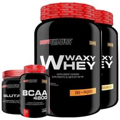 KIT - 2x Whey Protein Waxy Whey 2kg + Glutamina 500g + BCAA 4800 250 Cápsulas - Bodybuilders-Unissex
