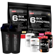 Kit 2 x Whey Protein - 6 Six Protein Refil 900gr+2x BCAA 100g+2xCreatina 100g+Coque-Unissex