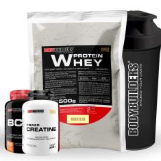 Kit Whey Protein 500g + BCAA 4,5 100g + Creatina 100g + Coqueteleira - Bodybuilders-Unissex