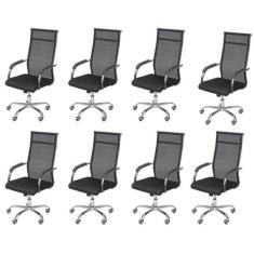 Kit 8 Cadeiras Escritorio Presidente Alta Tela Mesh Roma 3312 - Espres
