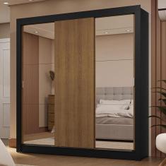 Guarda Roupa Casal Sublime 3 Portas de Correr 2 Gavetas Preto-Rustic Madesa