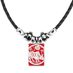 DIYthinker Colar de arte do zodíaco chinês, corte de papel, pingente de corda de couro