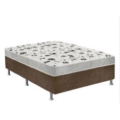 Cama Box Casal Suede Marrom + Colchão Casal Suede Cinza Orto Molas Ensacada 138x188x55