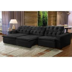 Sofá Retrátil Reclinável 6Lugares 320cm Veludo Preto Megasul