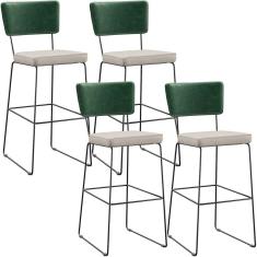 Kit 04 Banquetas Altas Facto Verde Musgo Linho Cru