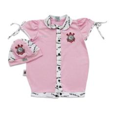 Macacão Bebê Corinthians Curto Rosa com Gorro Oficial - Revedor, G