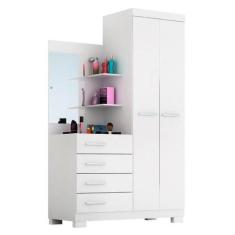 Guarda roupa solteiro com Espelho 2 portas 4 gavetas Melissa ACP Móvei