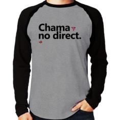 Camiseta Raglan Chama no direct Manga Longa - Foca na Moda, Cinza, Pre