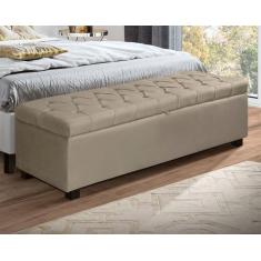 Recamier Baú Divã Sara 155cm P/ Cama Queen Sapateira Pés de Madeira - 