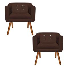 Poltrona Sala Decorativa com Strass Kit 2 Julia Pé Palito Castanho Sue