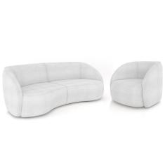 Sofá 4 Lugares Orgânico 318cm E Poltrona Zion M22 Boucle Branco - Mpozenato