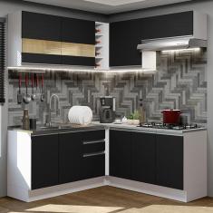 Cozinha Completa de Canto Madesa Glamy 349001 com Armário e Balcão (Sem Tampo e Pia) - Branco/Preto