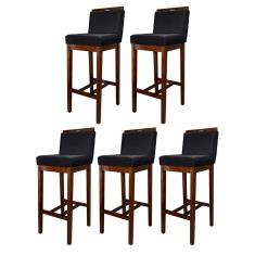 Kit 5 Banquetas Alta para Bancada Gourmet Líbia Madeira Capuccino Suede Preto CCS
