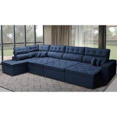 Sofá De Canto 4,80x2,36m Retrátil E Reclinável Com Molas Cama Inbox Platinum Esquerdo Suede Azul